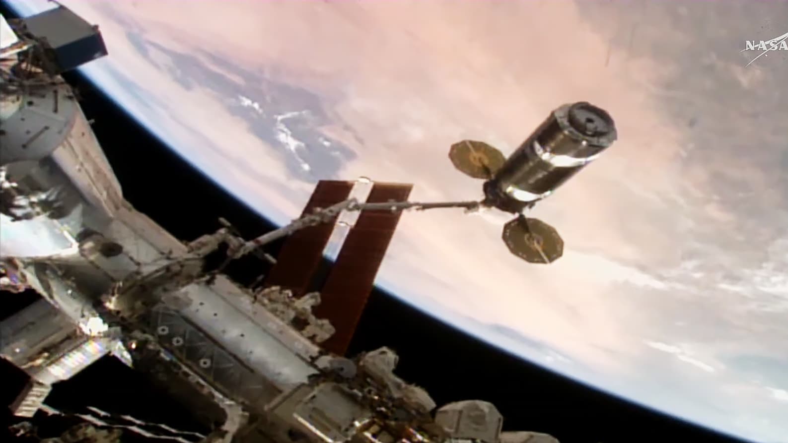 Robotic Arm Maneuvering Cygnus for Station Installation