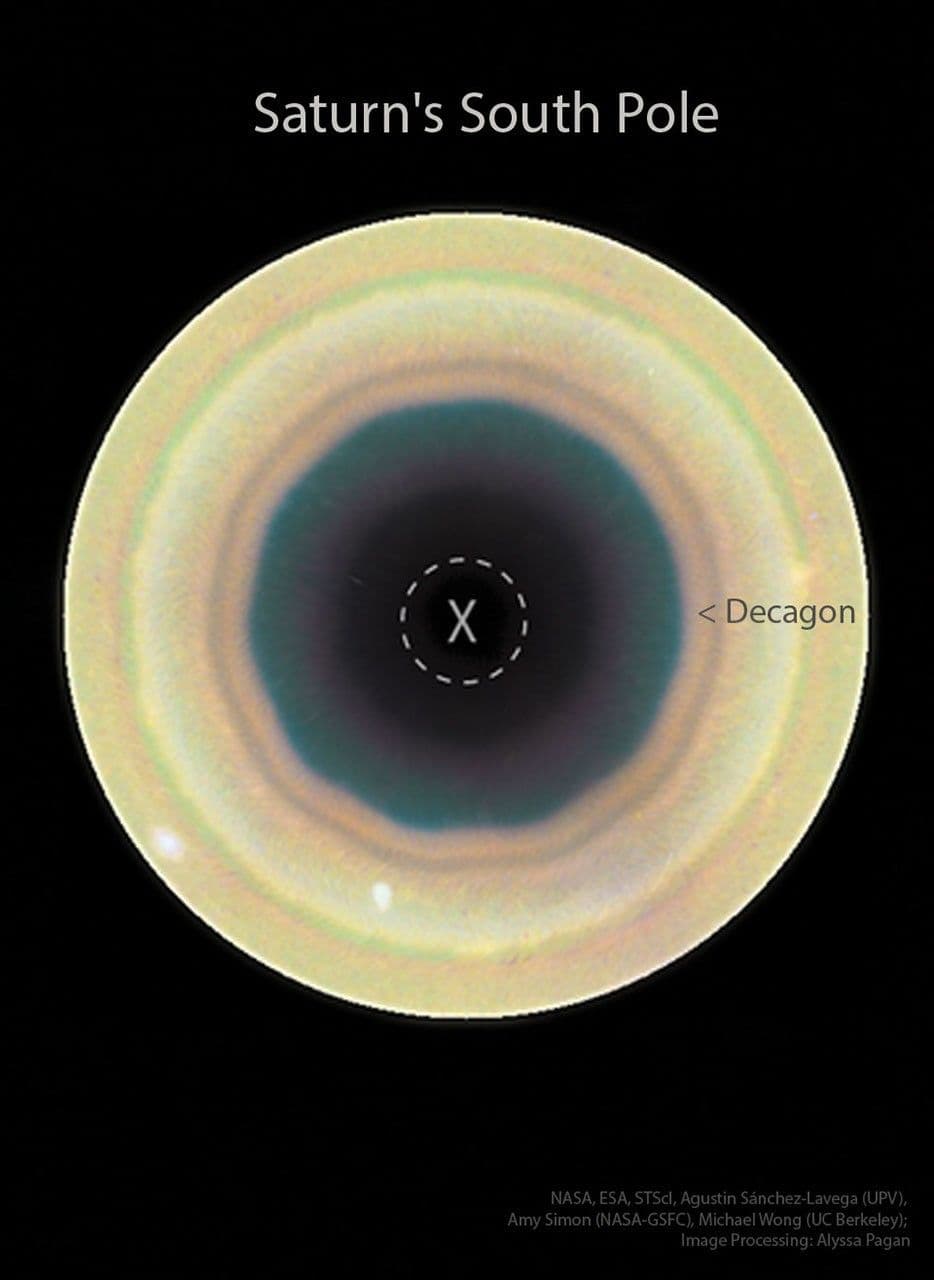 APOD: 2026 September 8 – Hubble: Decagon Around Saturn’s South Pole